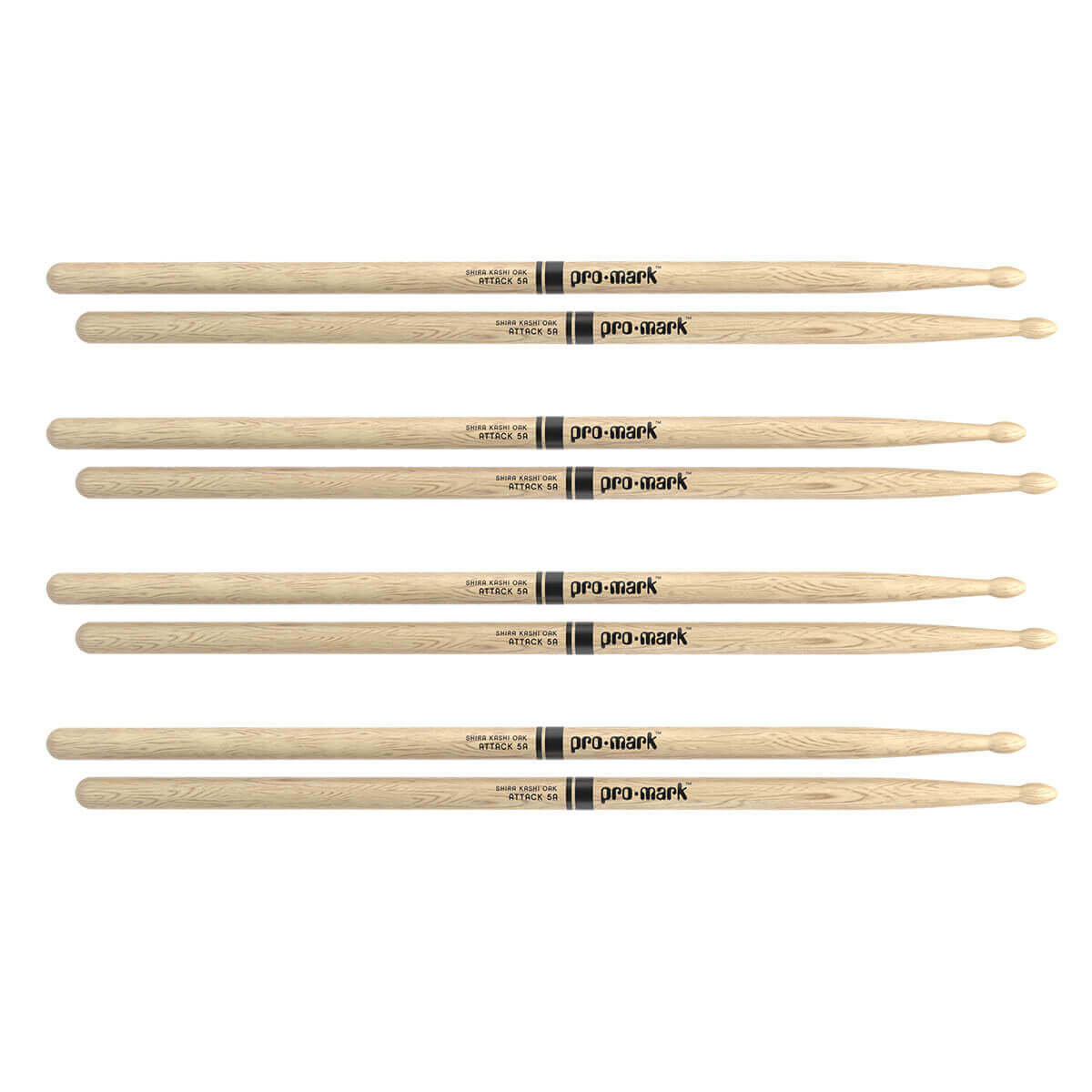 Promark Shira Kashi Oak 5A Wood Tip Drumstick - 4 Pair Bundle