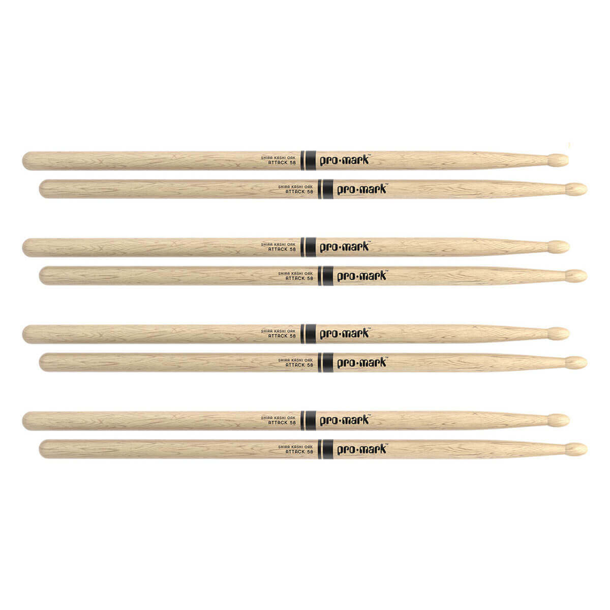 Promark Shira Kashi Oak 5B Wood Tip Drumstick - 4 Pair Bundle