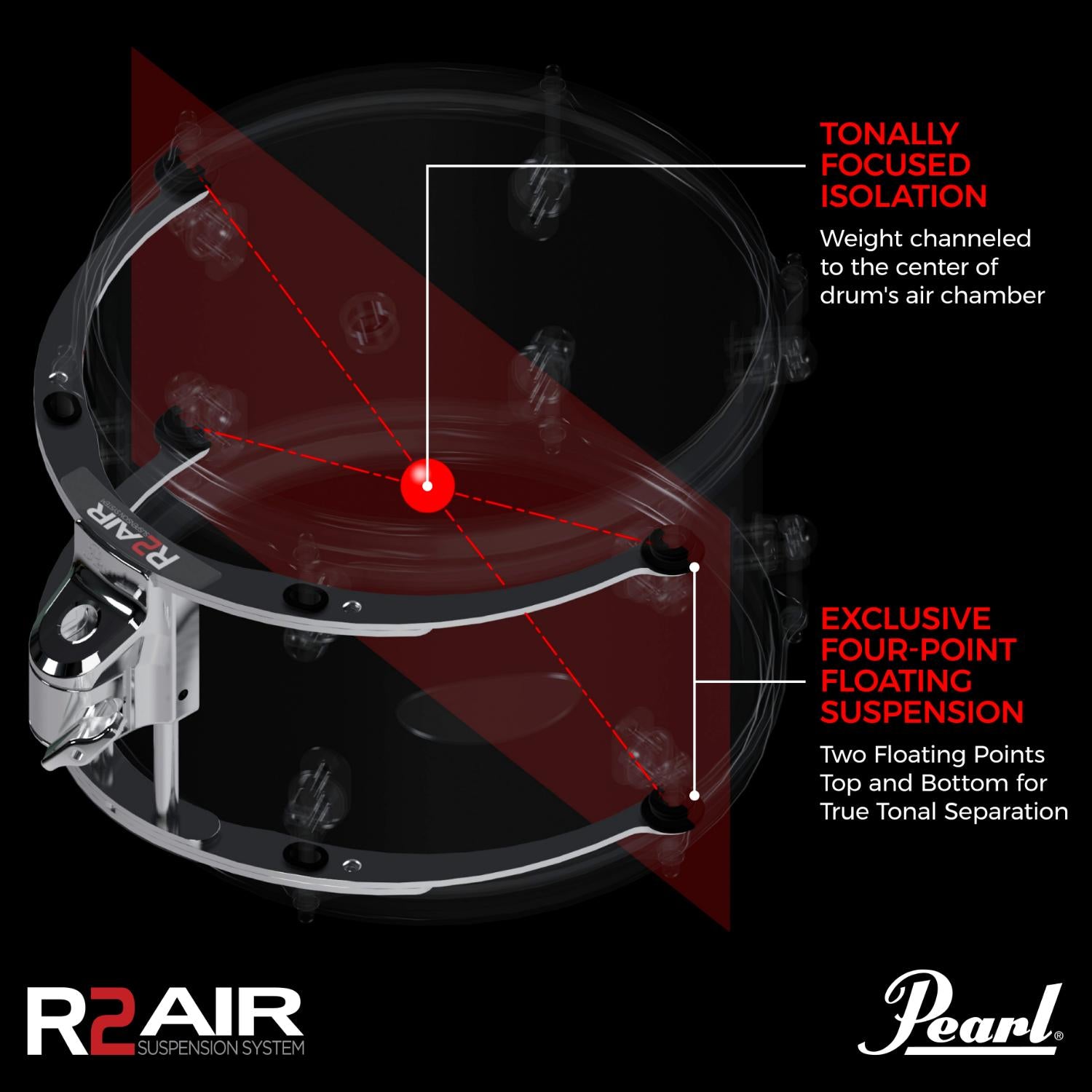 Pearl R2 Air Tom Mount For 16x11/16x12 w/Traditional 7/8 Tube Receiver, Chrome - Drum Center Of Portsmouth
