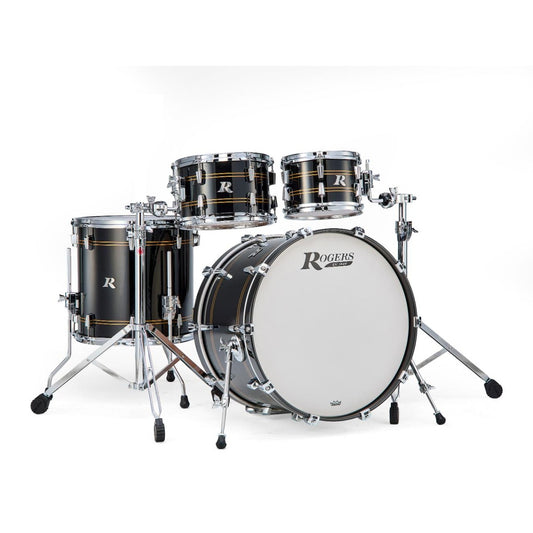 Rogers R Series 4pc Drum Set 22/10/12/16 Piano Black Copper - Drum Center Of Portsmouth