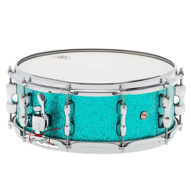 The Maple 8x14 Snare Drum Turquoise Oyster Sakae Maple Snare Drum 14x6.5 Turquoise Champagne