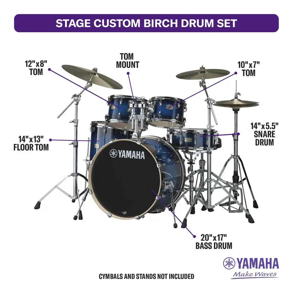 Yamaha Stage Custom Birch 5pc Drum Set w/20BD Deep Blue Sunburst - Drum Center Of Portsmouth