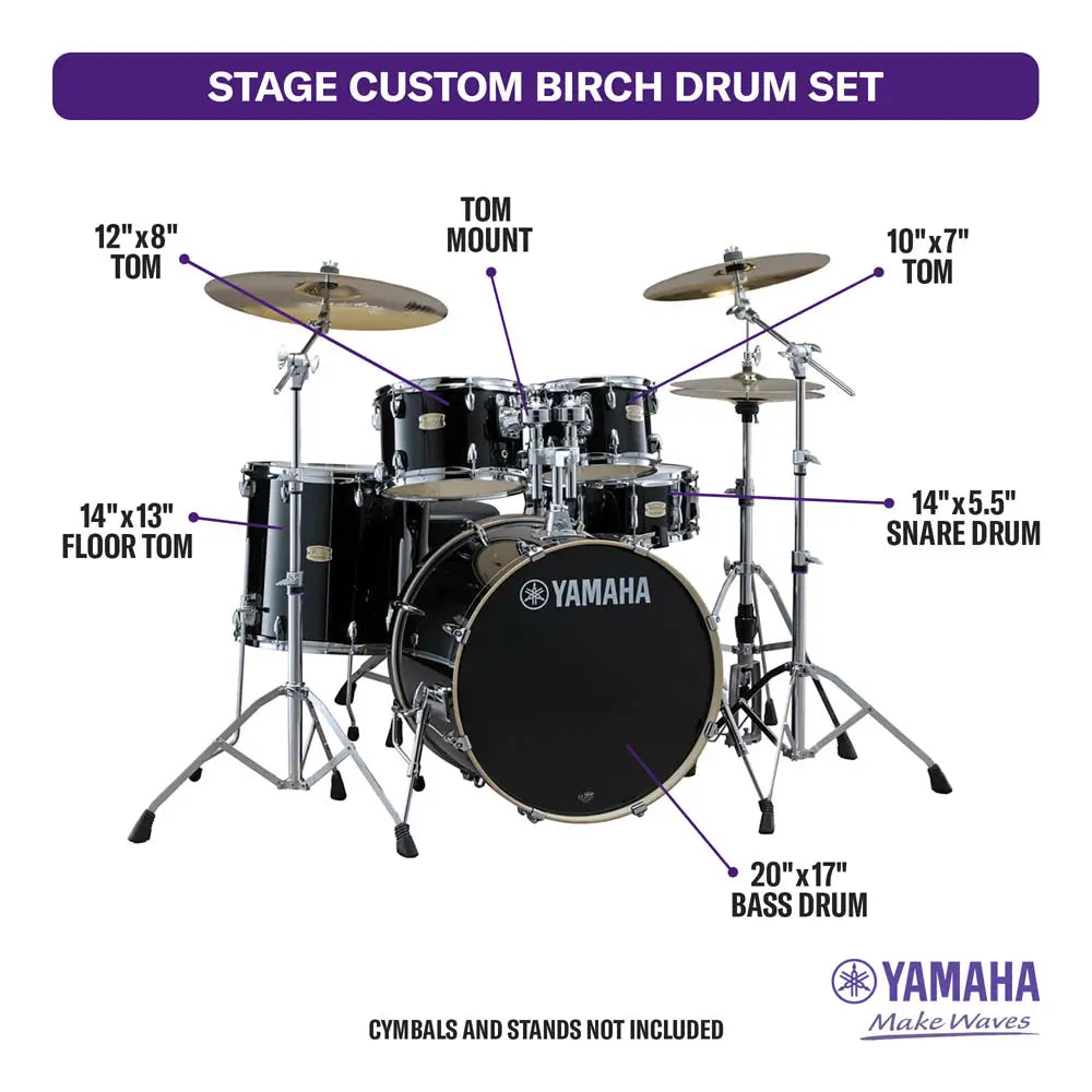 Yamaha Stage Custom Birch 5pc Drum Set w/20" BD Raven Black - Drum Center Of Portsmouth