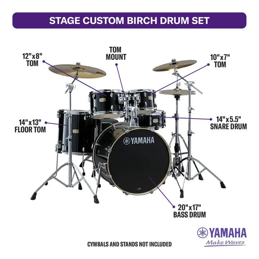 Yamaha Stage Custom Birch 5pc Drum Set w/20" BD Raven Black - Drum Center Of Portsmouth