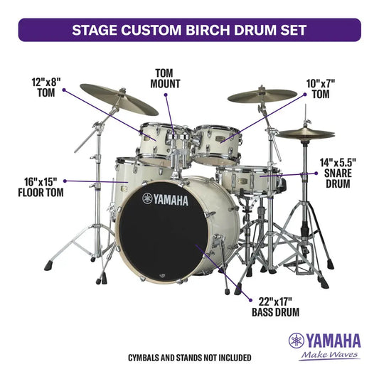 Yamaha Stage Custom Birch 5pc Drum Set w/22BD Classic White - Drum Center Of Portsmouth