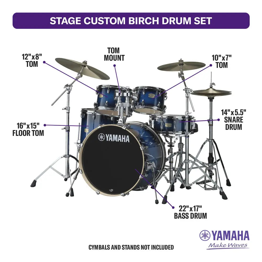 Yamaha Stage Custom Birch 5pc Drum Set w/22BD Deep Blue Sunburst - Drum Center Of Portsmouth