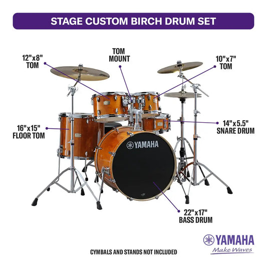 Yamaha Stage Custom Birch 5pc Drum Set w/22" BD Honey Amber - Drum Center Of Portsmouth