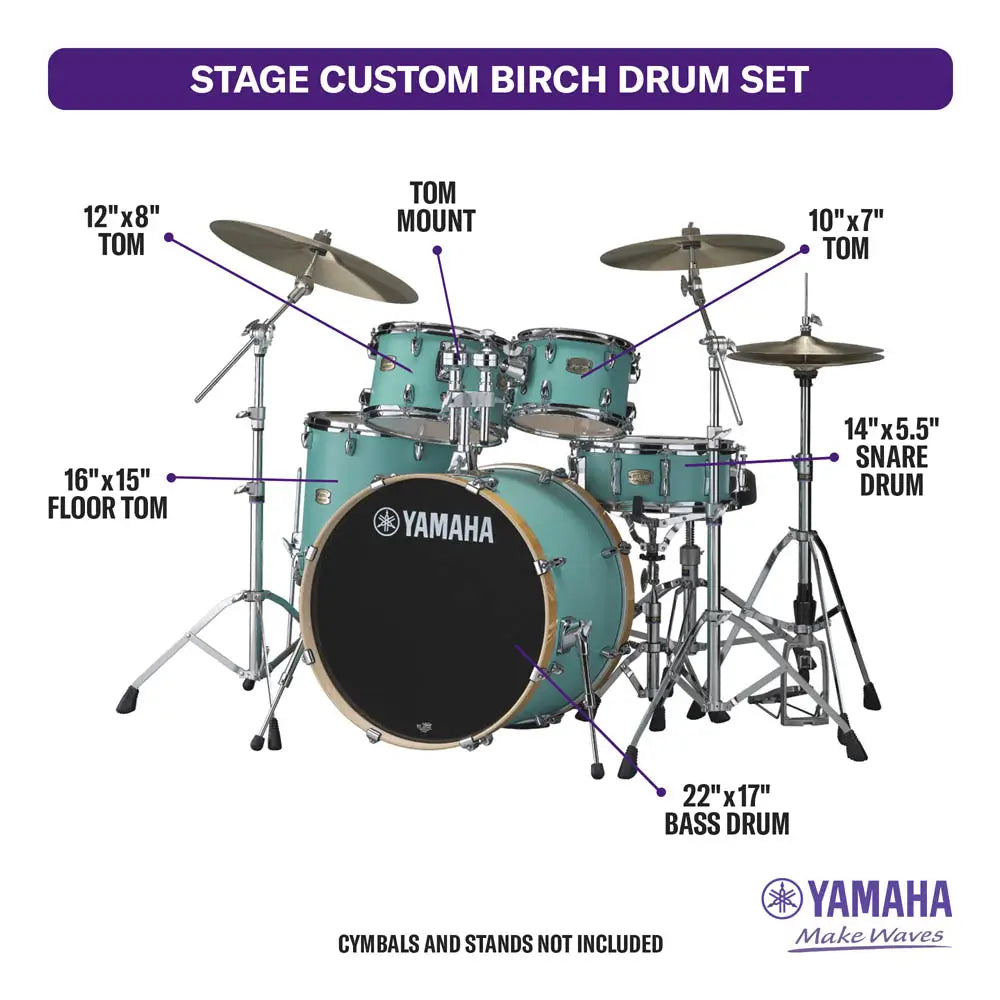 Yamaha Stage Custom Birch 5pc Drum Set w/22BD Matte Surf Green - Drum Center Of Portsmouth