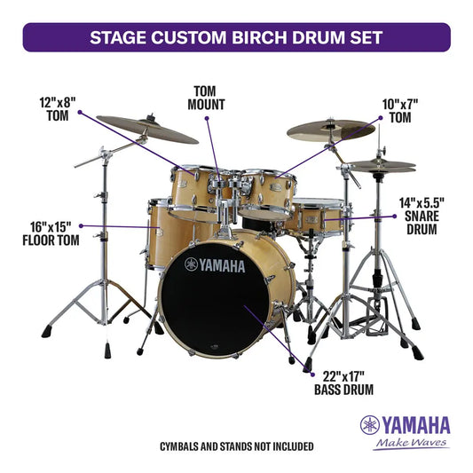Yamaha Stage Custom Birch 5pc Drum Set w/22" BD Natural Wood - Drum Center Of Portsmouth