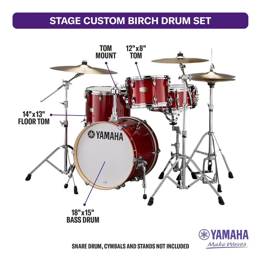 Yamaha Stage Custom Birch Jazz 3pc Drum Set Cranberry Red - Drum Center Of Portsmouth