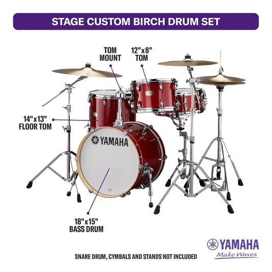 Yamaha Stage Custom Birch Jazz 3pc Drum Set Cranberry Red - Drum Center Of Portsmouth