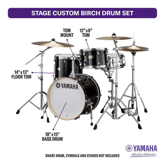 Yamaha Stage Custom Birch Jazz 3pc Drum Set Raven Black - Drum Center Of Portsmouth