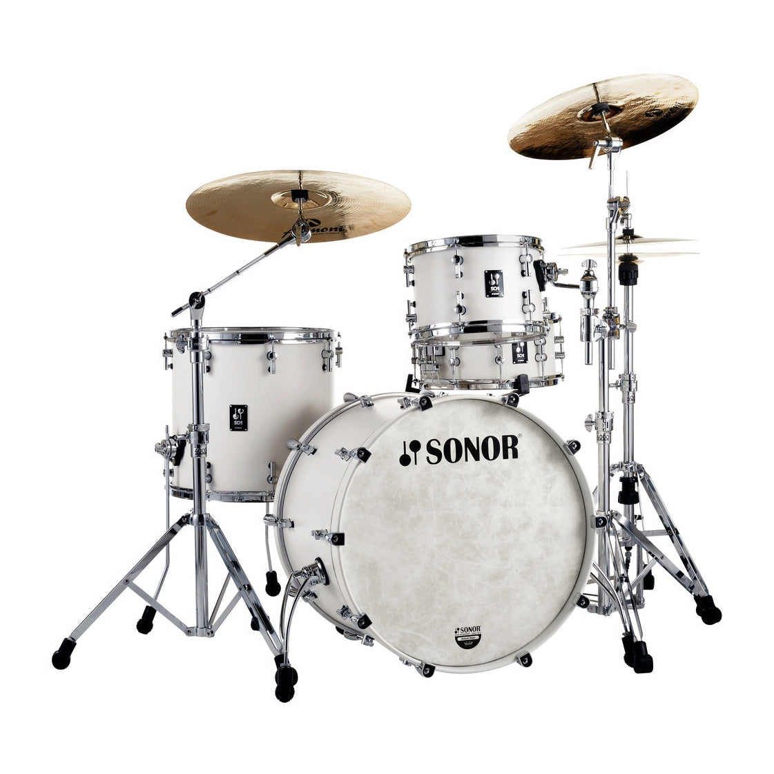 Sonor SQ1 3pc Drum Set 22/12/16 w/Matching BD Hoops Satin Pure White - Drum Center Of Portsmouth