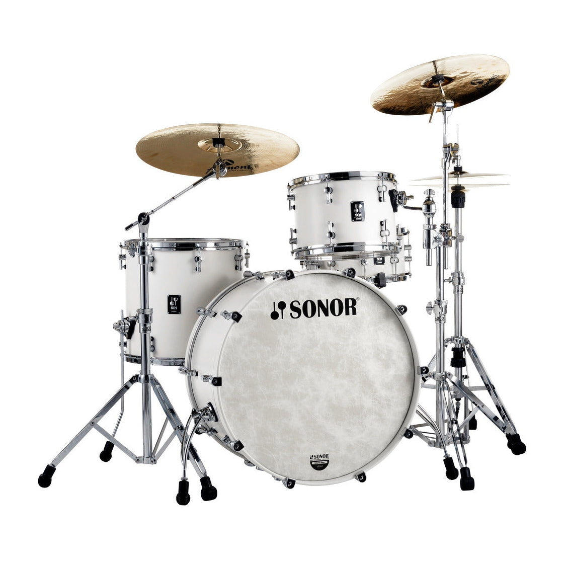 Sonor SQ1 3pc Drum Set 24/13/16 w/Matching BD Hoops Satin Pure White - Drum Center Of Portsmouth
