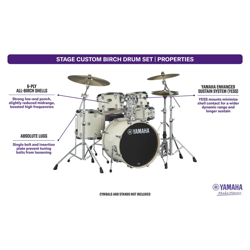 Yamaha Stage Custom Birch 5pc Drum Set w/20"BD Classic White - Drum Center Of Portsmouth