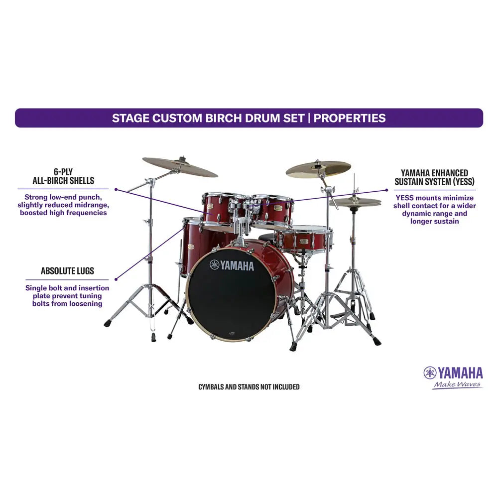 Yamaha Stage Custom Birch 5pc Drum Set w/22" BD Cranberry Red - Drum Center Of Portsmouth