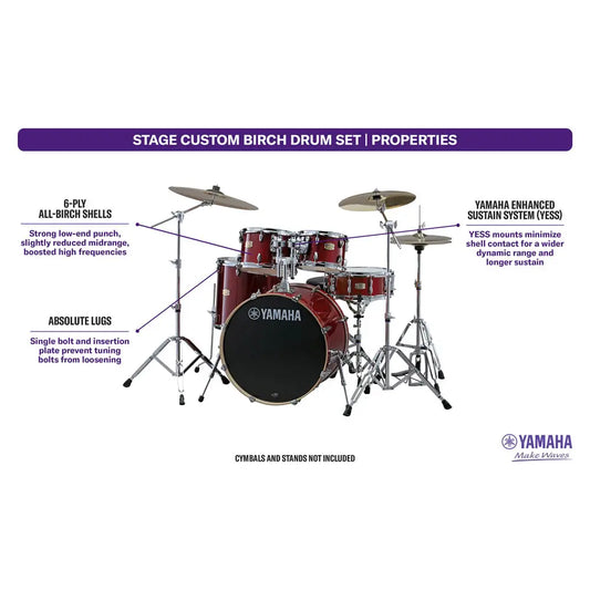 Yamaha Stage Custom Birch 5pc Drum Set w/22" BD Cranberry Red - Drum Center Of Portsmouth