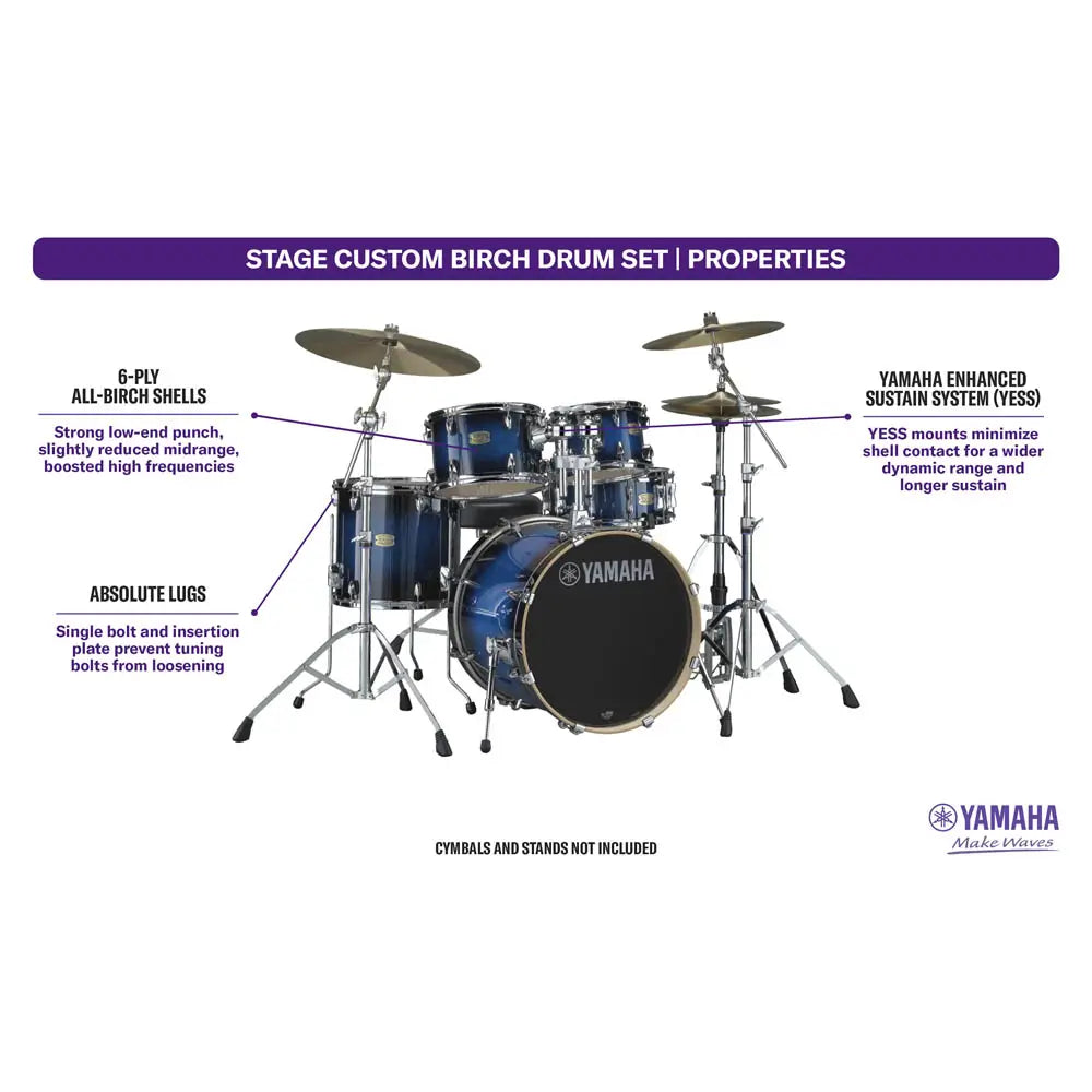 Yamaha Stage Custom Birch 5pc Drum Set w/22BD Deep Blue Sunburst - Drum Center Of Portsmouth