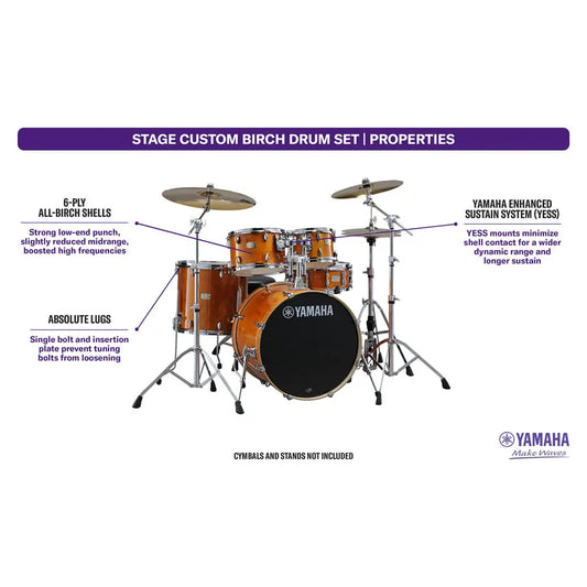 Yamaha Stage Custom Birch 5pc Drum Set w/22" BD Honey Amber - Drum Center Of Portsmouth