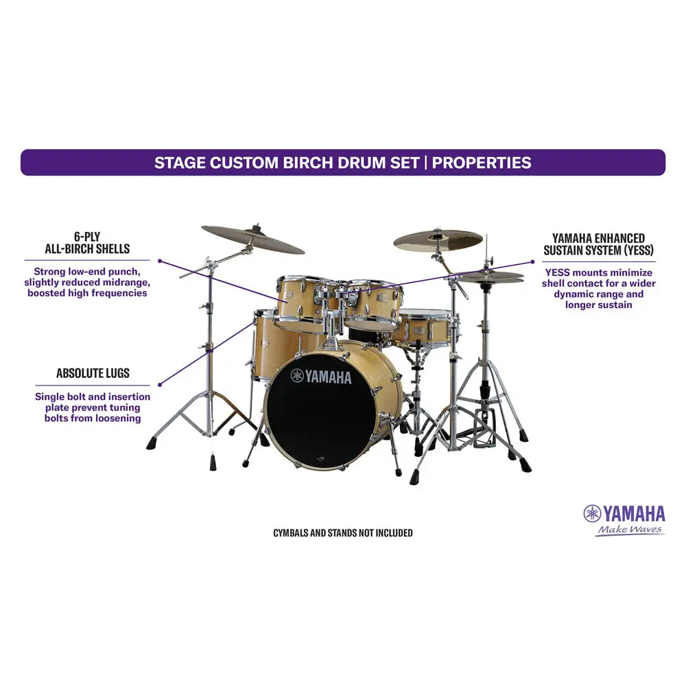 Yamaha Stage Custom Birch 5pc Drum Set w/22" BD Natural Wood - Drum Center Of Portsmouth