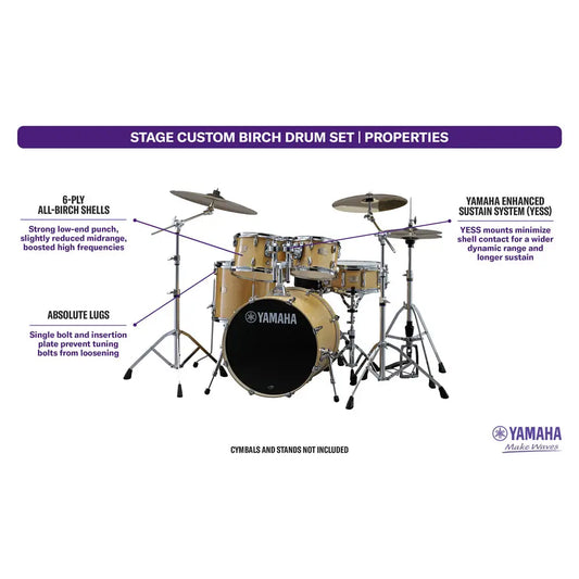 Yamaha Stage Custom Birch 5pc Drum Set w/22" BD Natural Wood - Drum Center Of Portsmouth