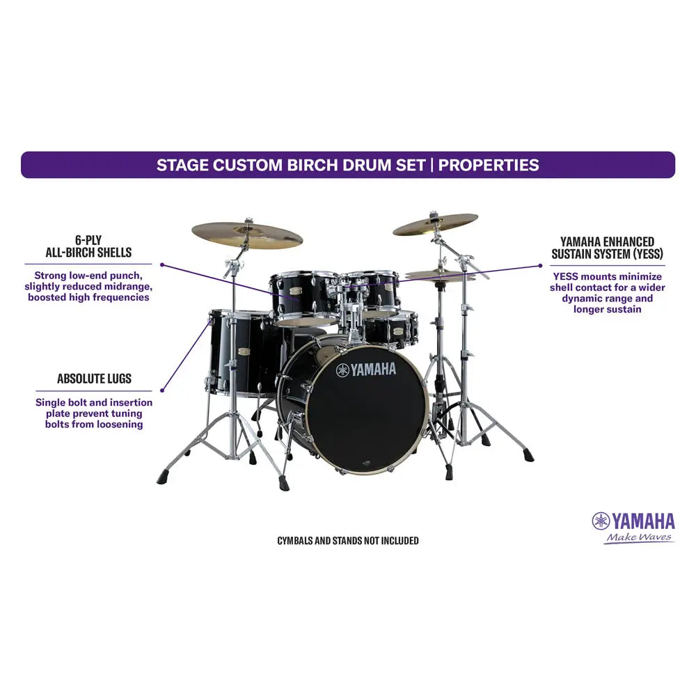 Yamaha Stage Custom Birch 5pc Drum Set w/22" BD Raven Black - Drum Center Of Portsmouth