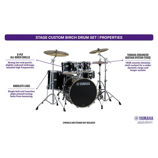 Yamaha Stage Custom Birch 5pc Drum Set w/22" BD Raven Black - Drum Center Of Portsmouth
