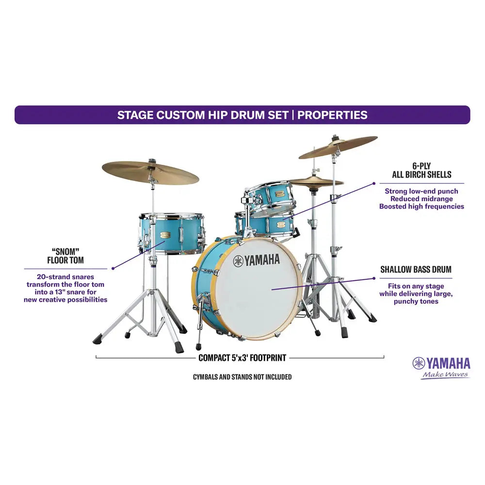 Yamaha Stage Custom Hip 4pc Drum Set Matte Surf Green - Drum Center Of Portsmouth