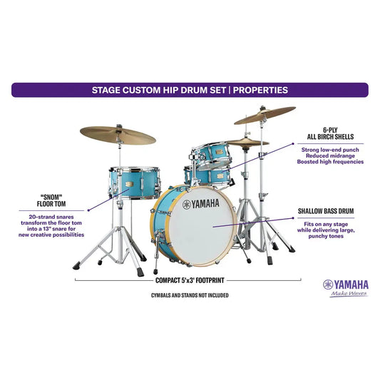 Yamaha Stage Custom Hip 4pc Drum Set Matte Surf Green - Drum Center Of Portsmouth