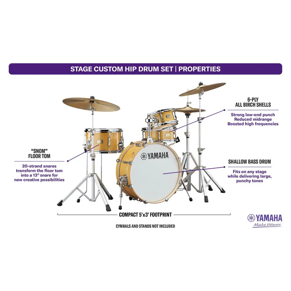 Yamaha Stage Custom Hip 4pc Drum Set Natural Wood - Drum Center Of Portsmouth