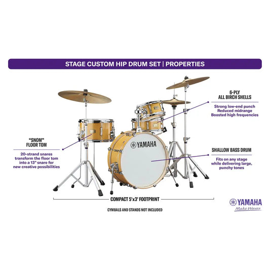 Yamaha Stage Custom Hip 4pc Drum Set Natural Wood - Drum Center Of Portsmouth