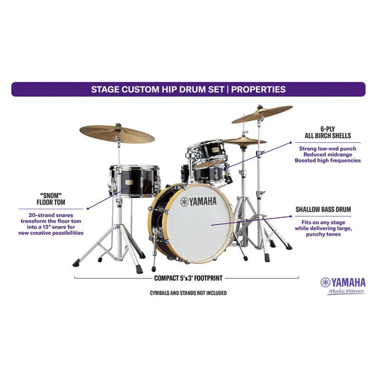 Yamaha Stage Custom Hip 4pc Drum Set Raven Black - Drum Center Of Portsmouth