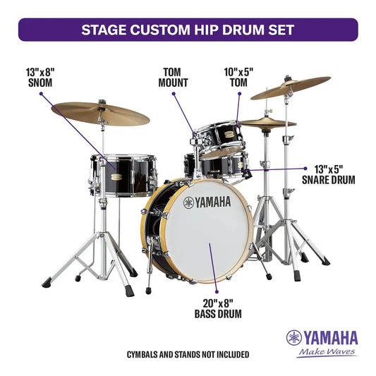 Yamaha Stage Custom Hip 4pc Drum Set Raven Black - Drum Center Of Portsmouth