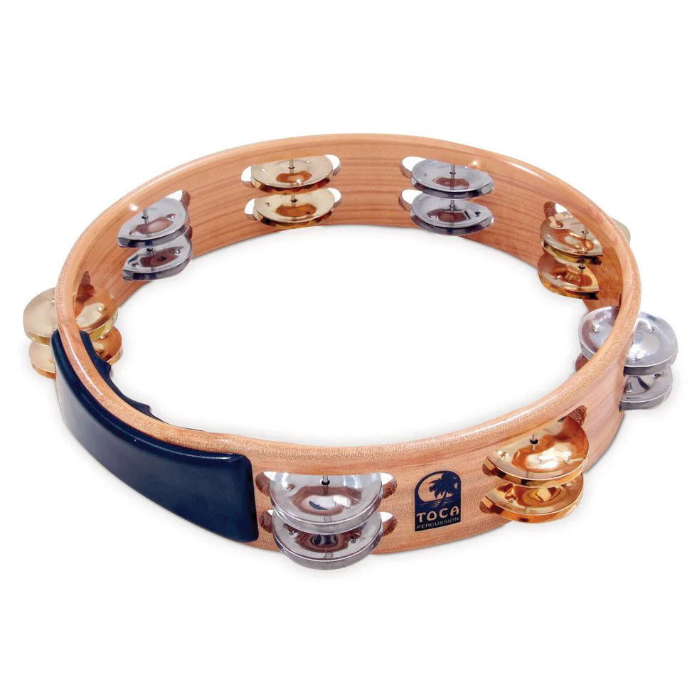 Toca Acacia Wood Tambourine 10" Double Row w/Nickel & Brass Jingles - Drum Center Of Portsmouth