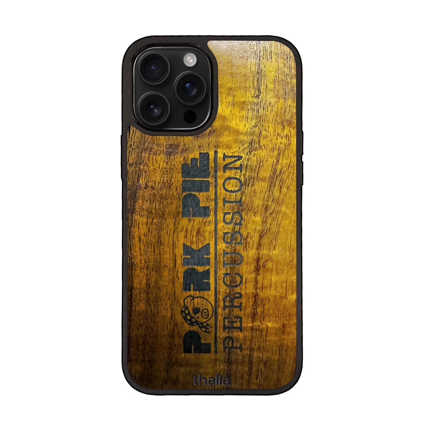 Thalia Pork Pie Logo Case for iPhone 16 | Full Logo, Hawaiian Koa - Drum Center Of Portsmouth
