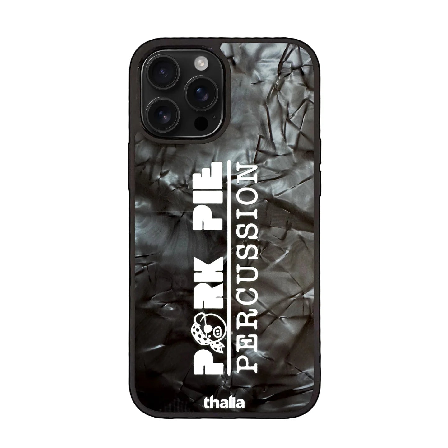 Thalia Pork Pie Logo Case for iPhone 15 Pro Max | Full Logo, Obsidian Black - Drum Center Of Portsmouth