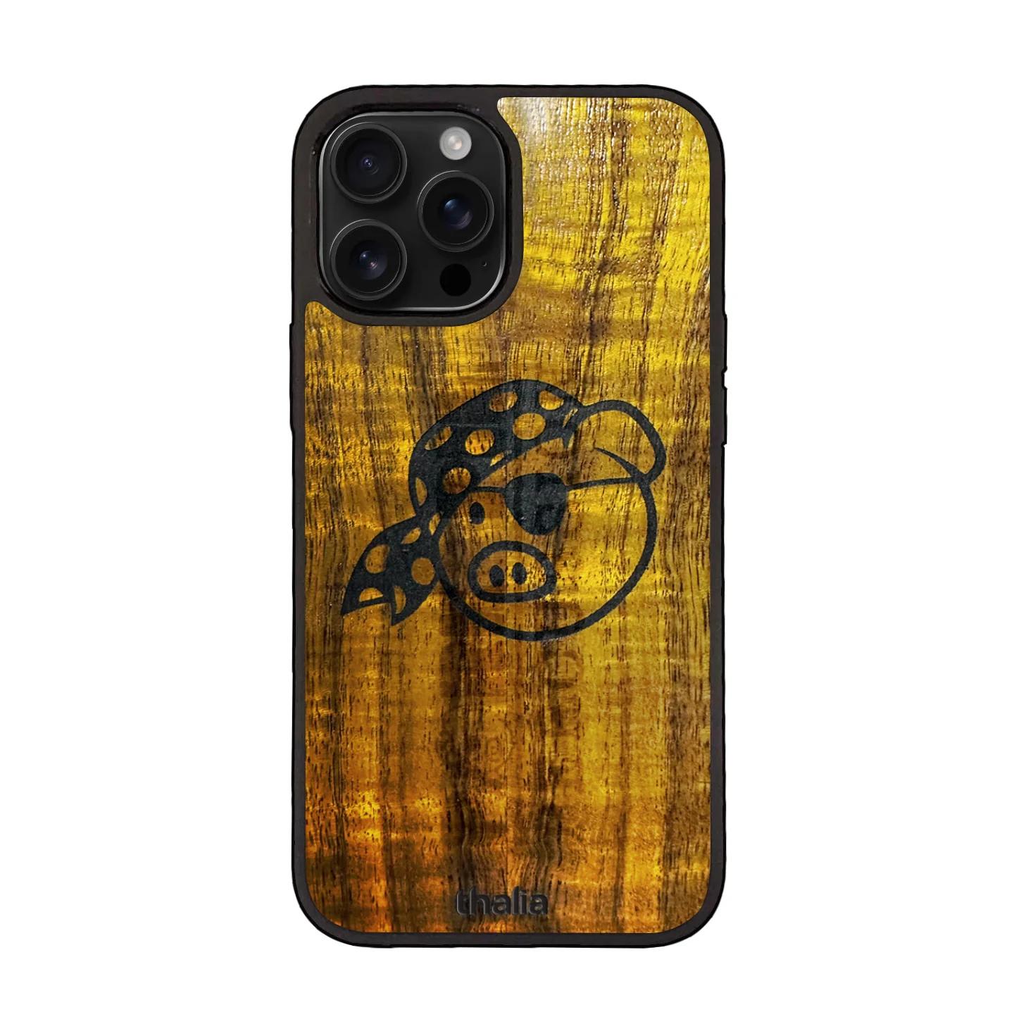 Thalia Pork Pie Logo Case for iPhone 14 Pro | Pig Logo, Hawaiian Koa