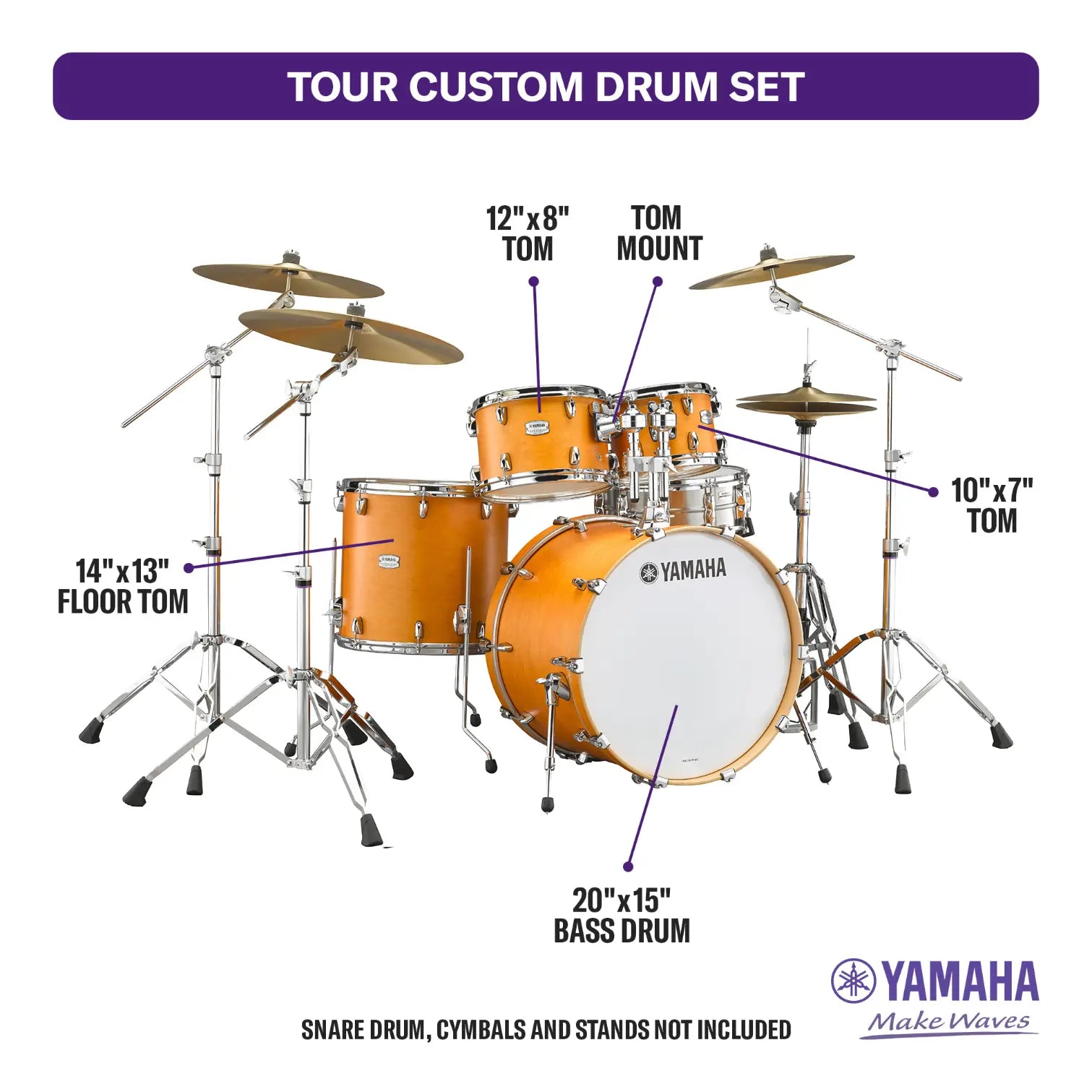 Yamaha Tour Custom Maple 4pc Drum Set 20/10/12/14 Caramel Satin - Drum Center Of Portsmouth