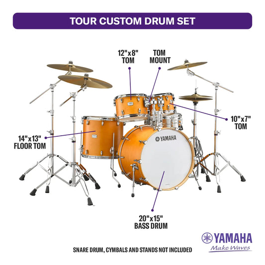 Yamaha Tour Custom Maple 4pc Drum Set 20/10/12/14 Caramel Satin - Drum Center Of Portsmouth