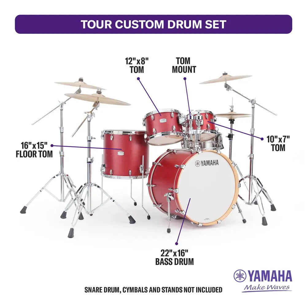 Yamaha Tour Custom Maple 4pc Drum Set 22/10/12/16 Candy Apple Satin - Drum Center Of Portsmouth
