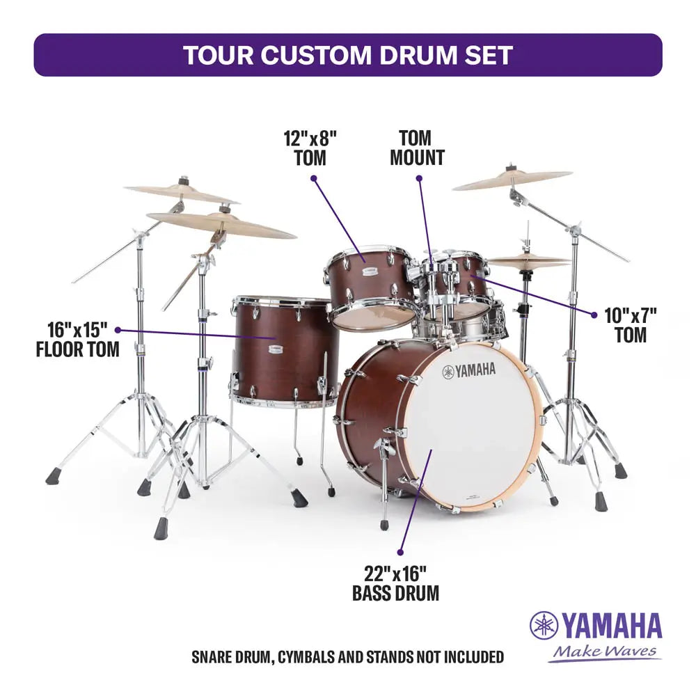 Yamaha Tour Custom Maple 4pc Drum Set 22/10/12/16 Chocolate Satin - Drum Center Of Portsmouth