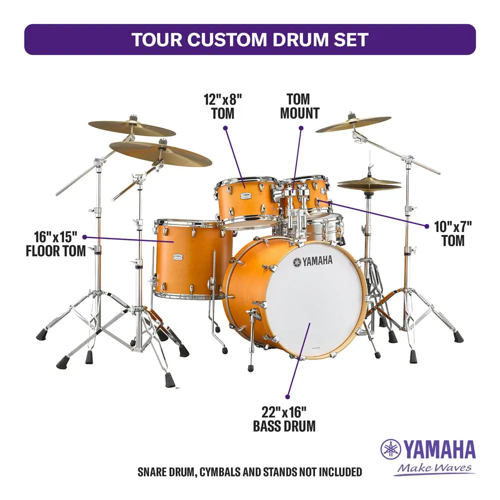 Yamaha Tour Custom Maple 4pc Drum Set 22/10/12/16 Caramel Satin - Drum Center Of Portsmouth