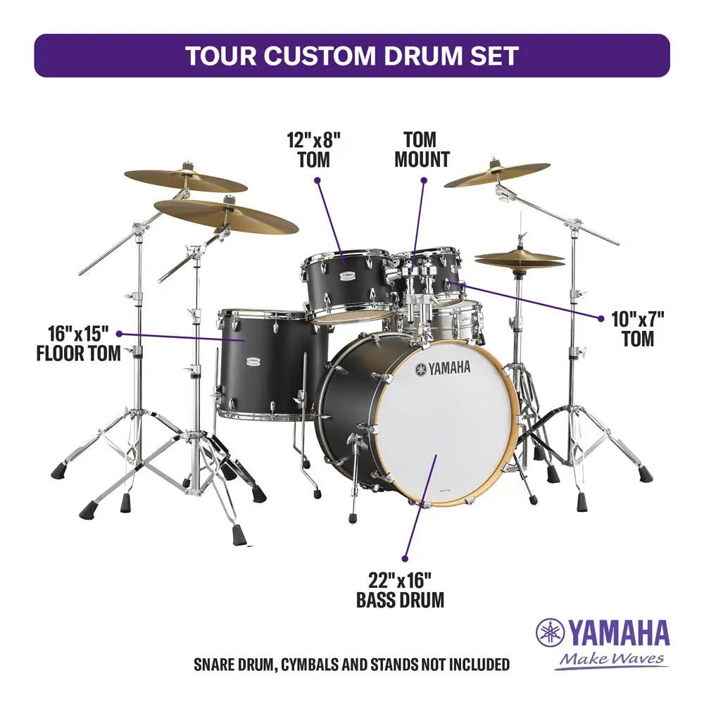Yamaha Tour Custom Maple 4pc Drum Set 22/10/12/16 Licorice Satin - Drum Center Of Portsmouth