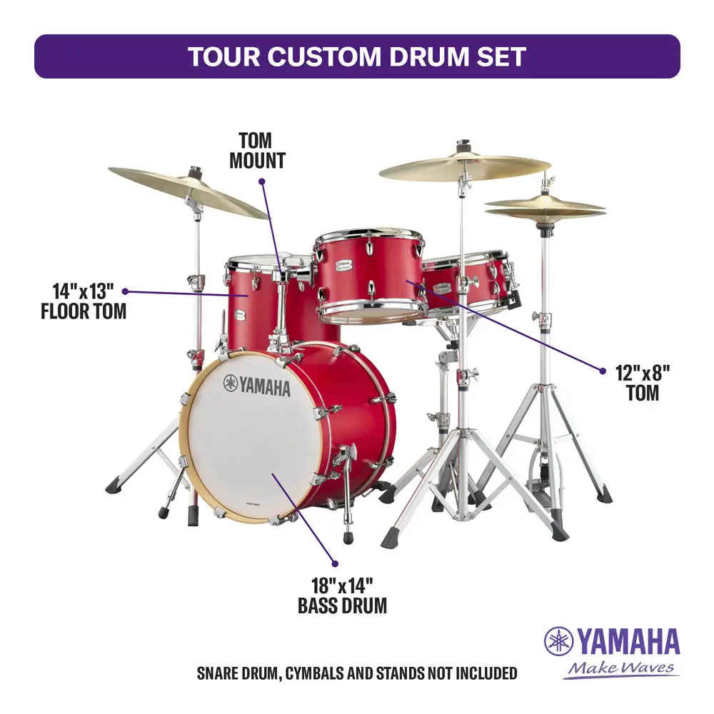 Yamaha Tour Custom Maple 3pc Drum Set Candy Apple Satin - Drum Center Of Portsmouth