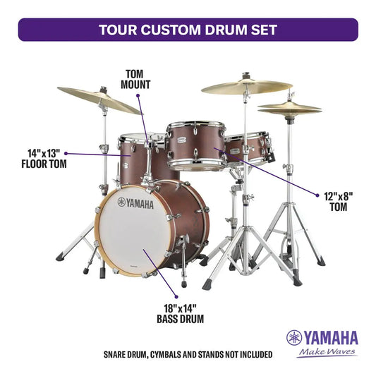 Yamaha Tour Custom Maple 3pc Drum Set Chocolate Satin - Drum Center Of Portsmouth