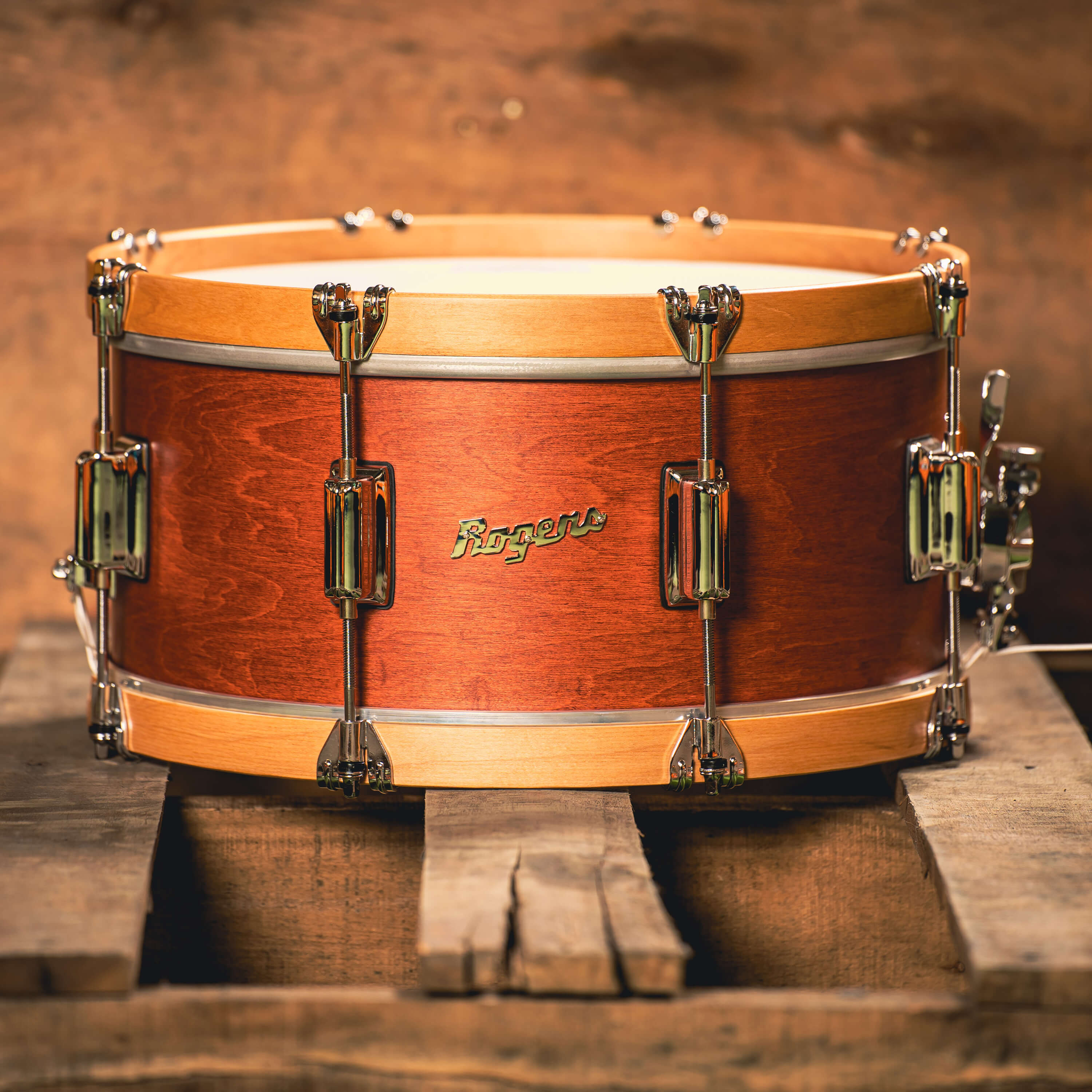 Rogers Tower Wood Hoop Snare Drum 14x6.5 Satin Red Mahogany