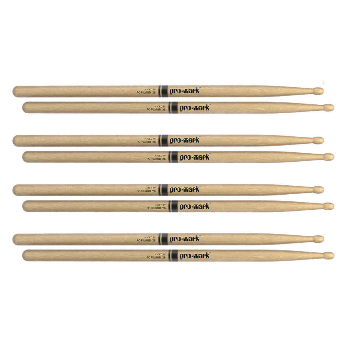 Promark Hickory 2B Wood Tip Drumstick - 4 Pair Bundle