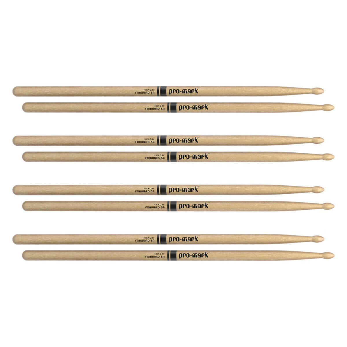 Promark Hickory 5A Wood Tip Drumstick - 4 Pair Bundle