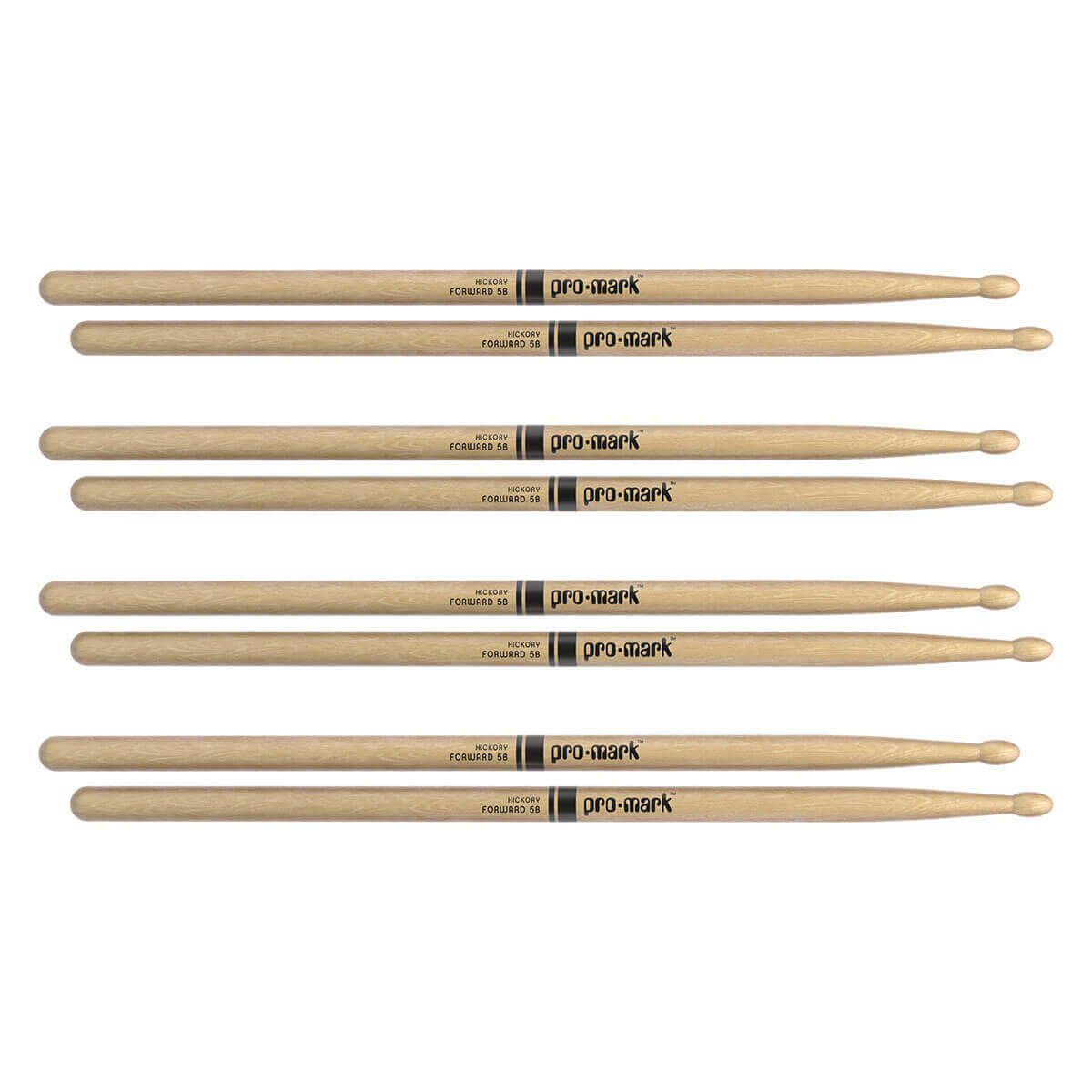 Promark Hickory 5B Wood Tip Drumstick - 4 Pair Bundle