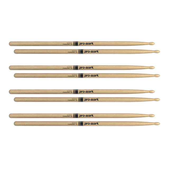 Promark Hickory 7A Wood Tip Drumstick - 4 Pair Bundle